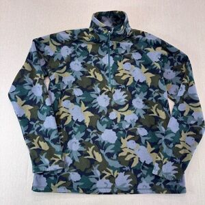 Eddie Bauer Women's Medium 1/4 Zip Fleece Pullover Blue Green Floral Print